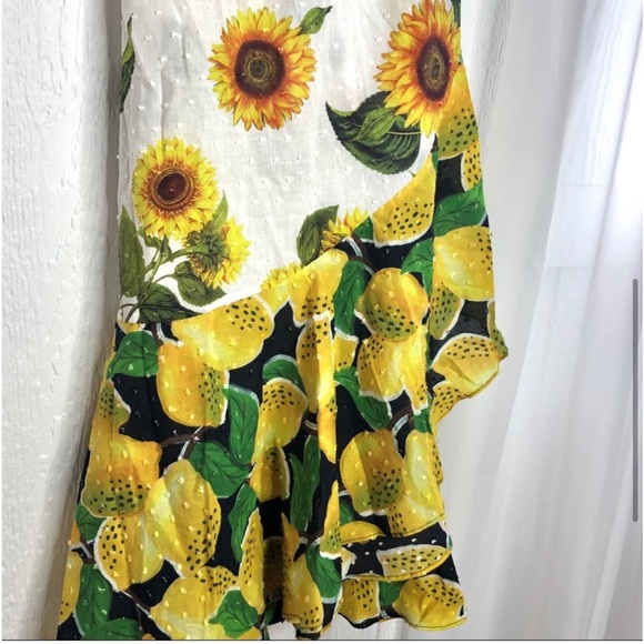 Farm Rio SUNFLOWER 🌻 Lemon 🍋 Wrap RUFFLE Skirt NWT S - Picture 4 of 7